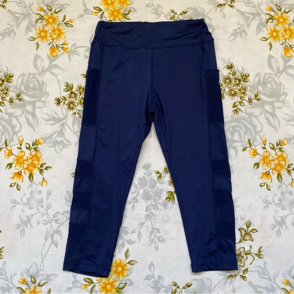 Blue Size S Mesh Detail Cropped Leggings
